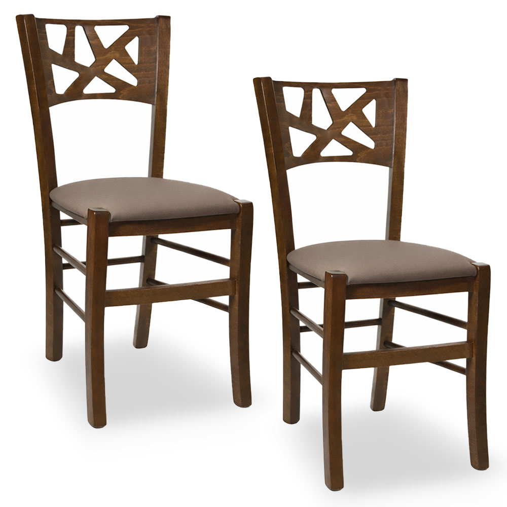 Sedie sala pranzo sissy in legno noce scuro seduta imbottita tortora set da 2.